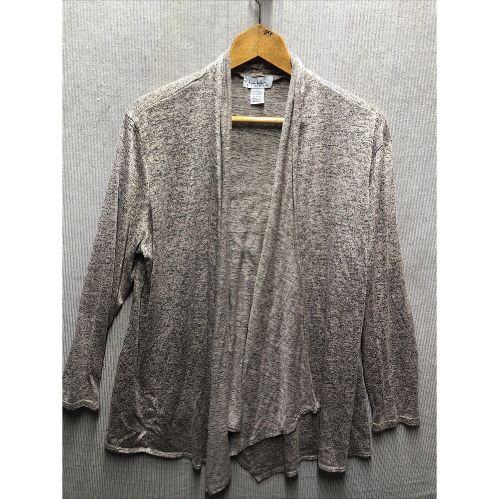 Nicole Miller Studio Cardigan 1X Tan Black Waterfall Lagenlook Artsy Draped